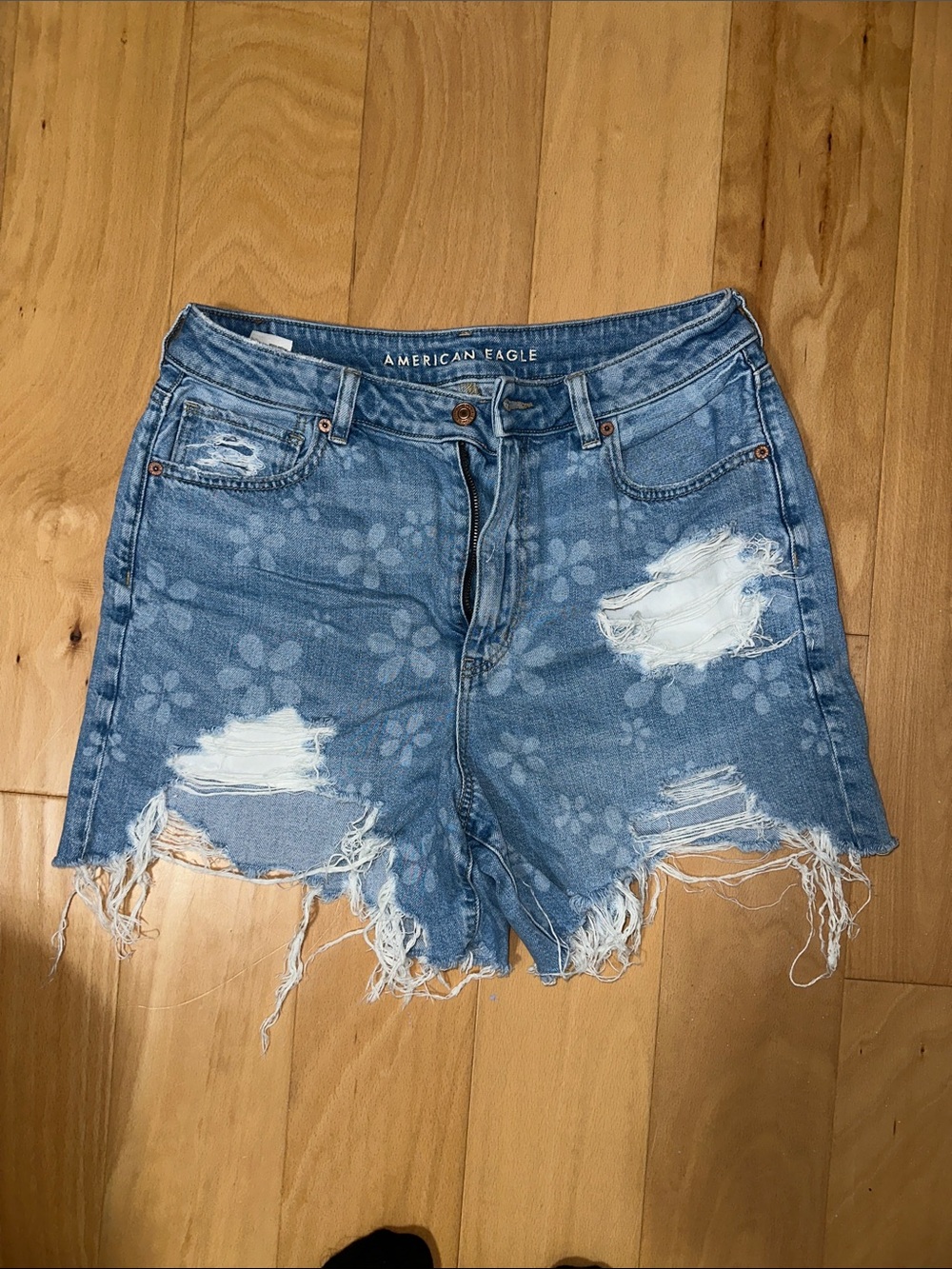 American Eagle Outfitters Light Blue Floral Ripped Jean Shorts